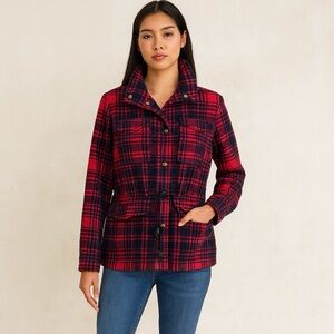 Levi’s Women’s Plaid Cabin Cinch Waist Jacket Red Black Size Small 💛